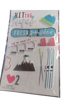 Winter Ski-Themed Dimensional Stickers  11 Pc Set  Scrapbooking & Crafts